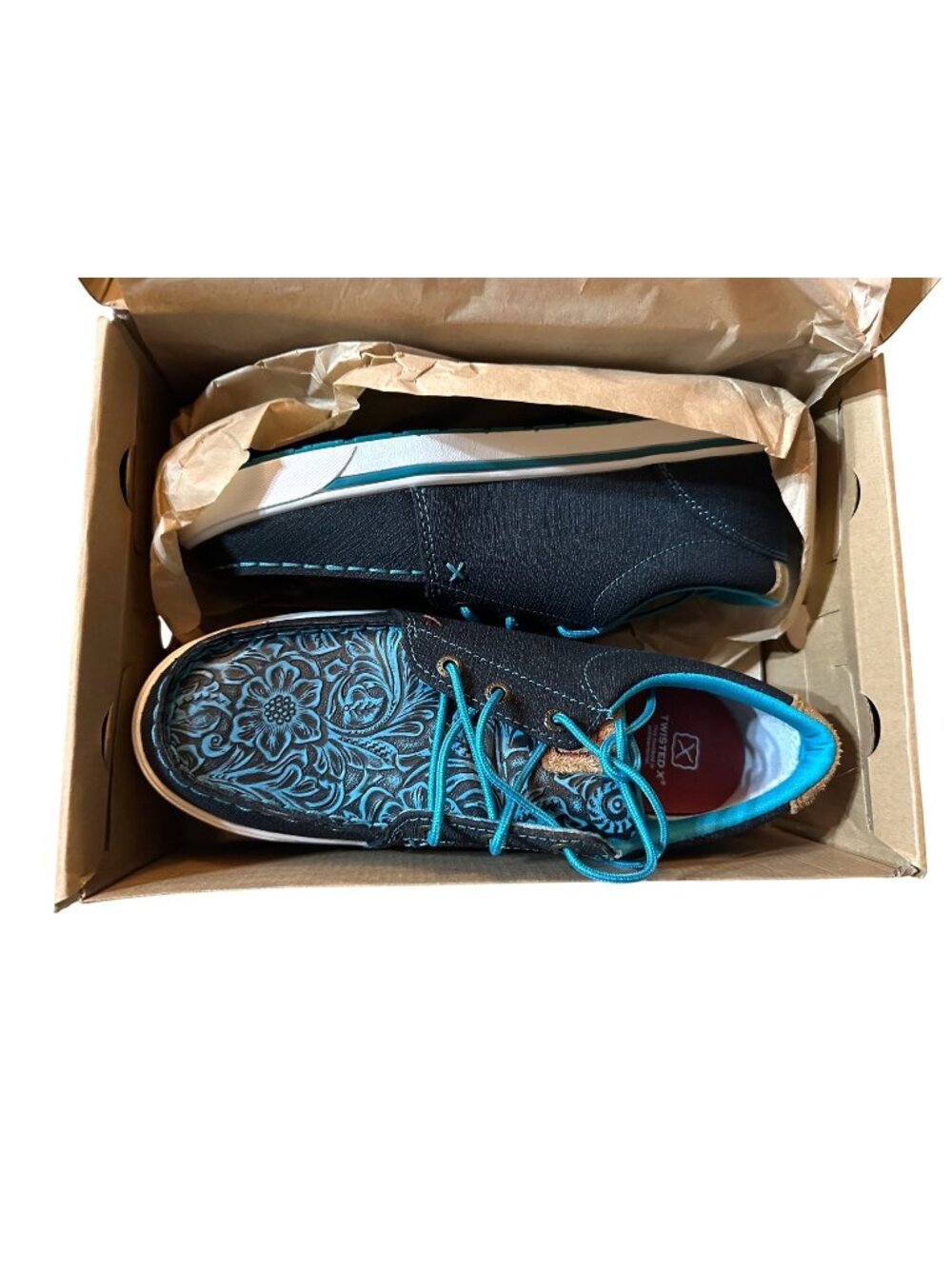 Twisted X Cowkids Kicks Dark Teal & Teal Size 6 M Casual Shoes Floral Design